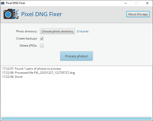 The Pixel DNG Fixer application